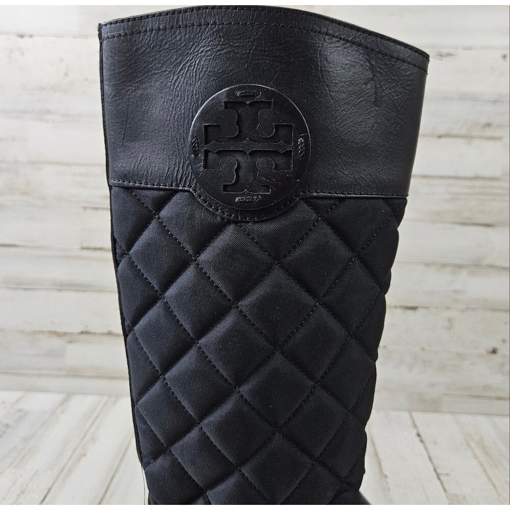 Tory Burch Rowan Solid Black Quilted Logo Tall Ri… - image 6